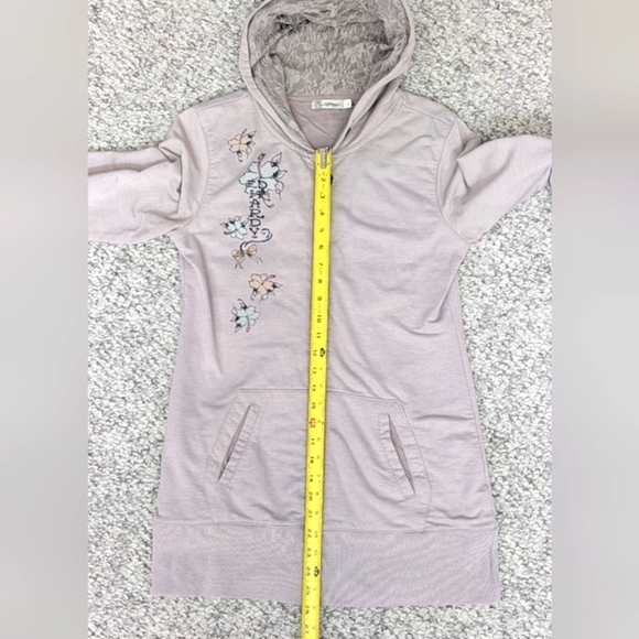 Vintage Ed Hardy Women's (Large) Slim Long Zip-Front Hoodie With Graphics & Lace - Picture 15 of 16